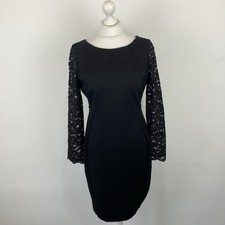 Hobbs Black Evening Dress Lace Trim & Sleeves Size 12 UK Ladies