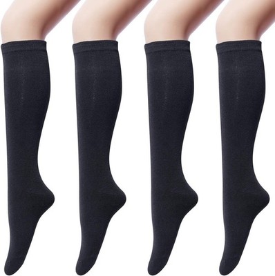 Schwarze Kniestrümpfe aus Baumwolle - 4er Pack für Damen