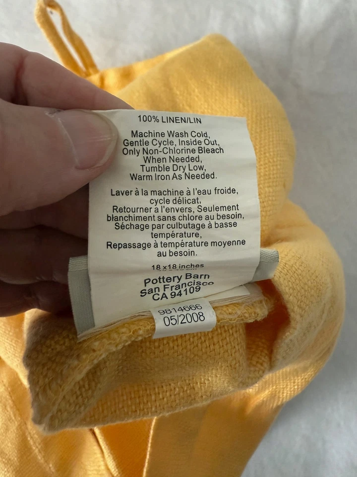 POTTERY BARN yellow linen button pillow cover 18" - Image 3 of 3