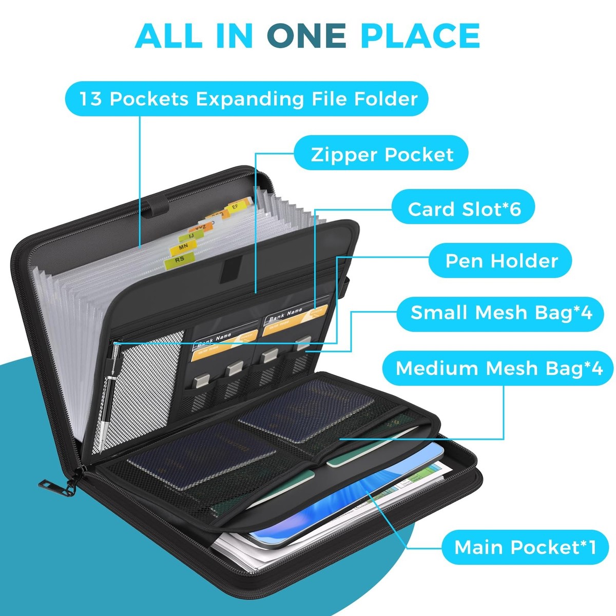 Accordion File Organizer with Combination Lock,Fireproof Expanding