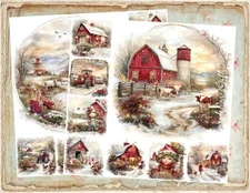 Vintage Christmas Farm Life Noel Cottage Landscape Decoupage Rice Paper A4 Set