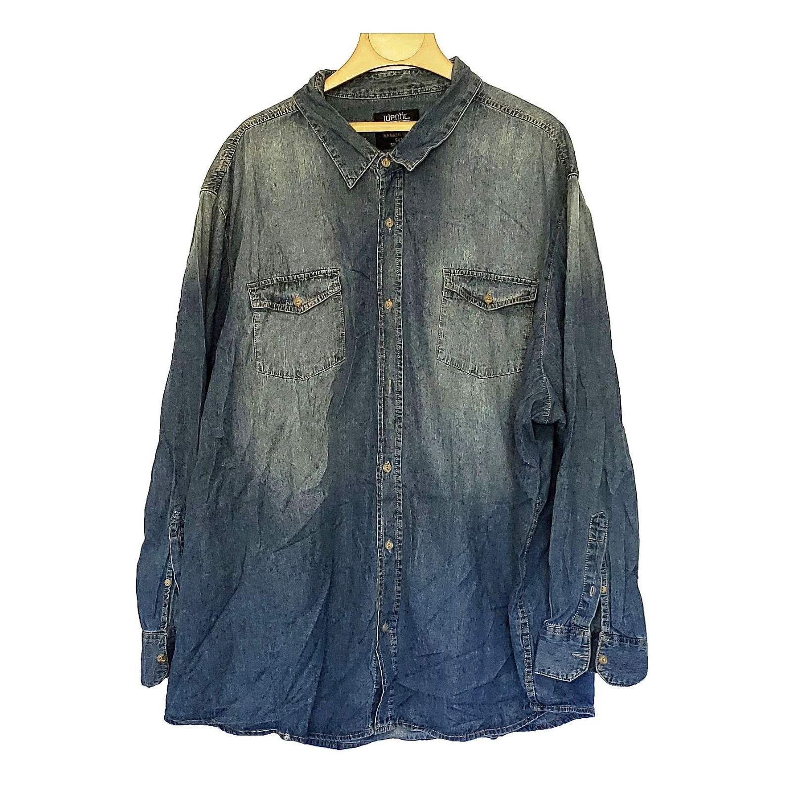 Men's Denim Long Sleeve Button-Up Shirt with 2 Pockets -- 5X - FREE SHIPPING