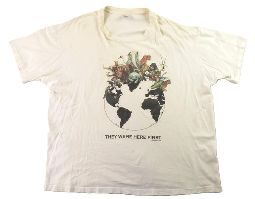 Vintage 90s 2XL XXL White They Were Here First Animal Nature T Shirt THRASHED