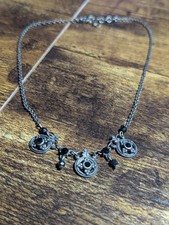 AB6 Beautiful Vintage Victorian Style Silver Toned Black Rhinestone Necklace