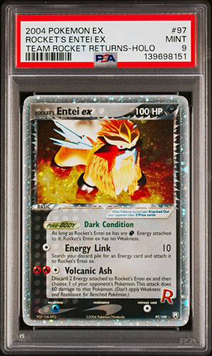 Pokemon Rocket's Entei ex 97/109 EX Team Rocket Returns Holo PSA 9 - SWIRL