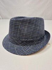 Stetson Fedora Hat Men's L Blue Check Linen Lined Adjustable Casual Summer