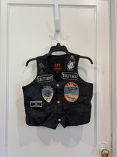 Men's Leather Biker Vest With Unique Patches and Pins