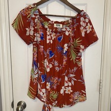 Verse Top Women's Large Short Sleeve Made in USA Floral Red Boho Cottagecore