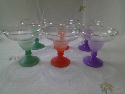 Vtg MCM Set 6 W Virginia Glass BLENDO Pastel Frosted  Margarita Sherbert Glasses