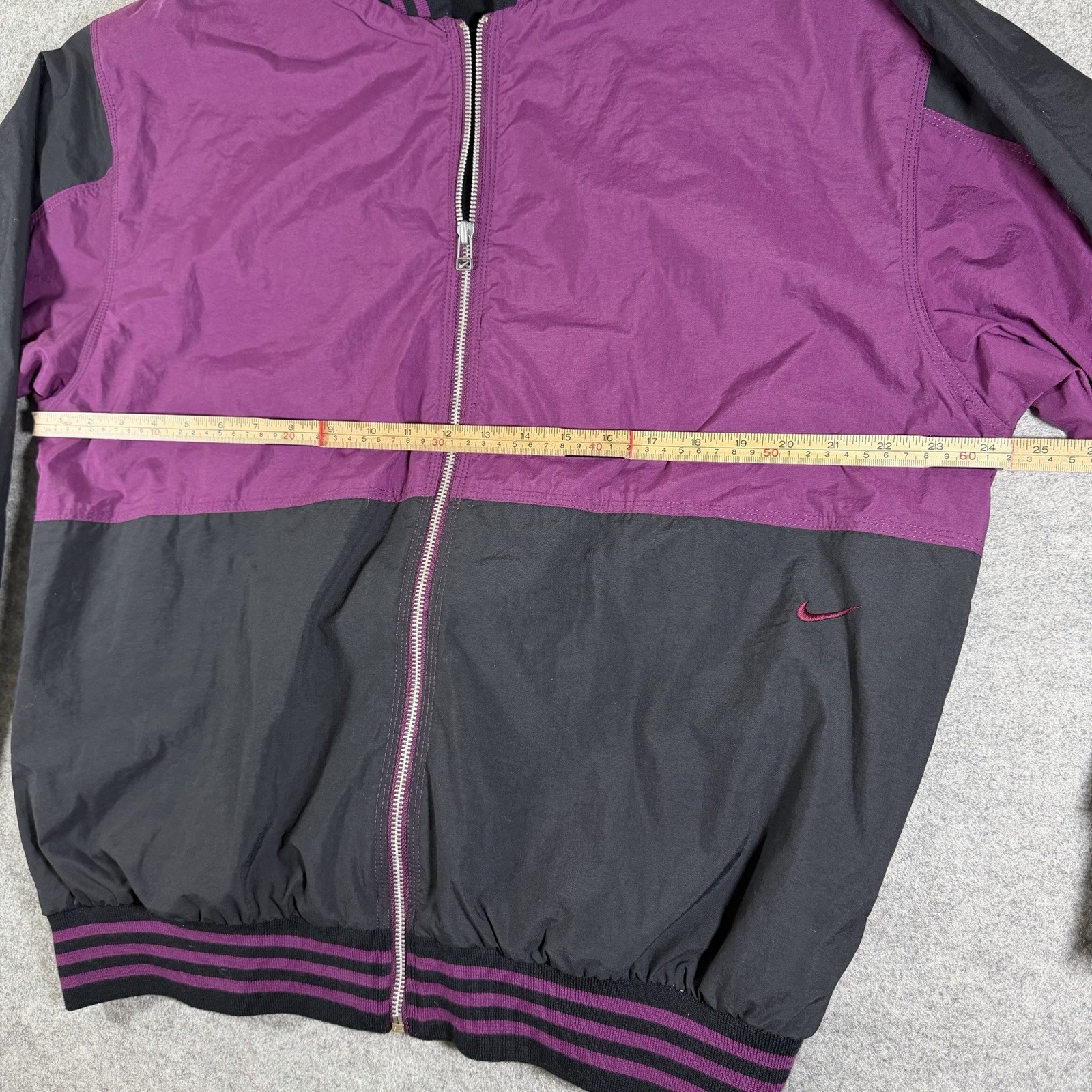 Vintage 90s Nike Bomber Jacket Mens L Purple Black Varsity Rare Full Zip Pouch thumbnail 5