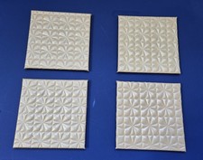 Light Cream Embossed Leather Coasters Squares 4 x 4 in, Set of 4 