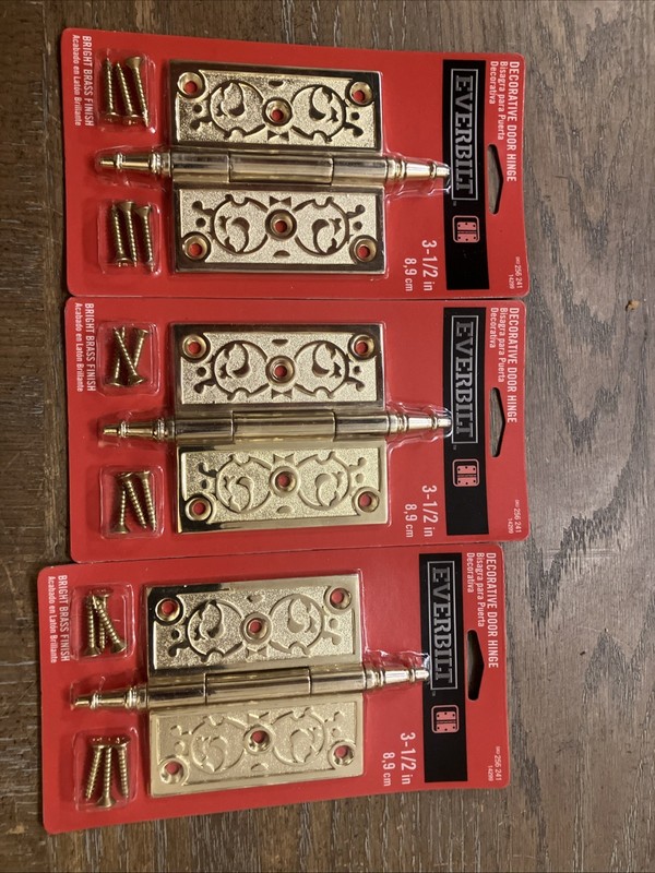 3 1/2 Inch Decorative Door Hinge Brass Finish (Lot Of 3)