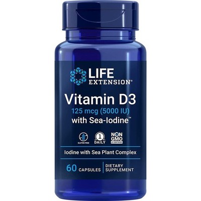 Life Extension, Vitamin D3 mit Sea-Iodine, 60 glutenfreie 10 g (1er Pack) 