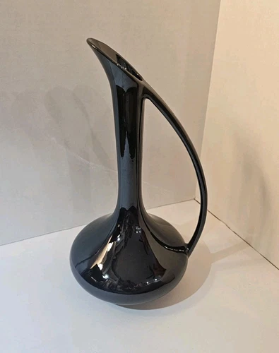 Fabulous Anna Van Briggle Pottery Sleek Black Vase 11” Retro Style