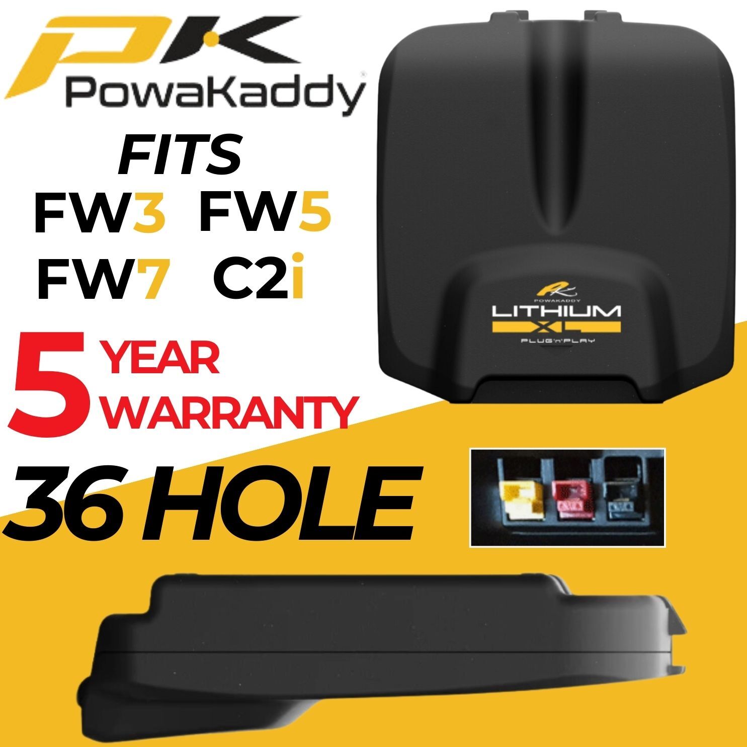 PowaKaddy Plug 'n' Play 36 Hole Lithium Golf Battery Fits FW3, FW5, FW7