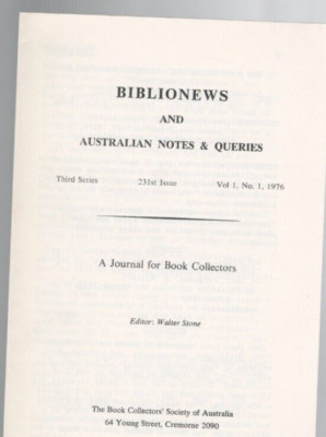 BIBLIONEWS AND AUSTRALIAN NOTES & QUERIES ,# 1 , 1976