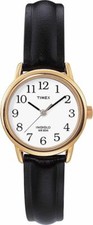 Timex T20433, Women's Easy Reader, Black Leather Watch, Indiglo, 25MM Case, NEW