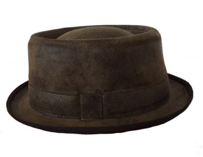 brown leather pork pie hat