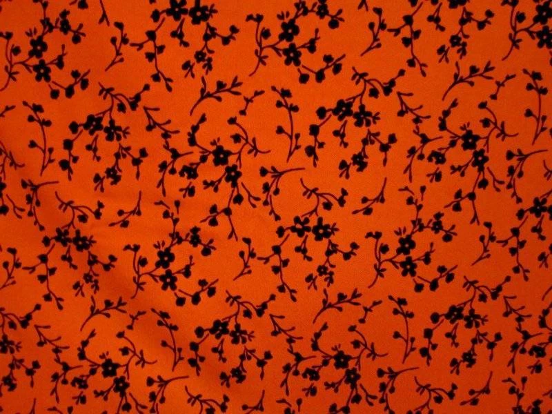 Tela Vintage Naranja Óxido Peso Medio Algodón Negro Terciopelo Flocado Flores 58w Foto 3 de 4