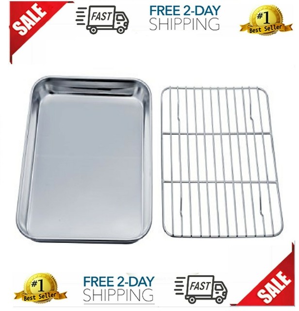 Toaster Oven Tray Wire Rack Set Dishwasher Safe Pan Broiler Cooking