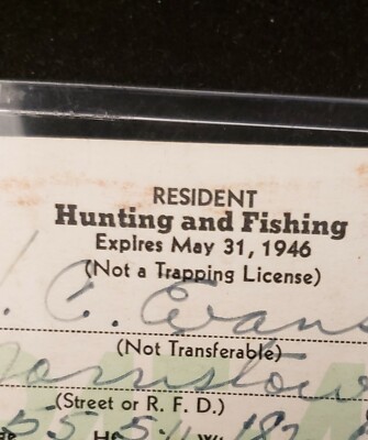 Permis De Chasse/pêche Papier Tennessee 1946 - N°241 - Vintage USA
