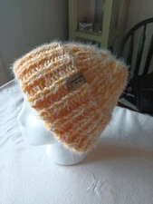 Handknit Watchman Style Cap Fluffy Yellow Size Fits Most