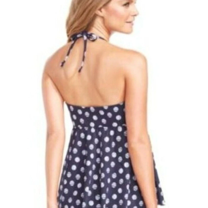 Новый INC 2 изделия купальник женщин 14 темно-синий белый горошек с бретелью через шею юбка низ - Изображение 2 из 4