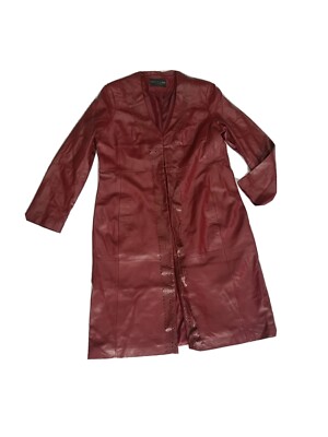 Damen Centigrade Lederjacke lang burgund verziert gefüttert Vintage Taschen L