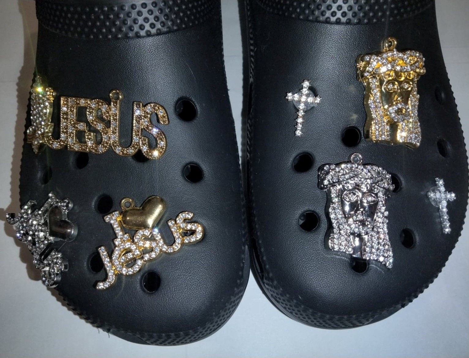 crocs with gold charms