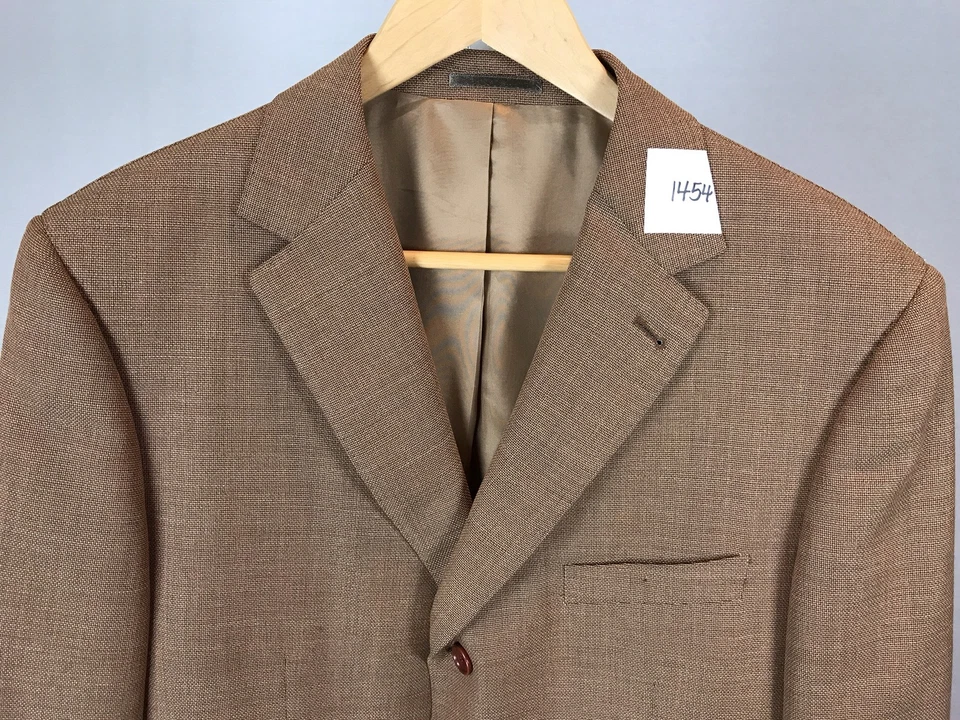 Mens Jhane Barnes Ticknors 42R Model Meeting 100% Wool Copper Bronze Linen Look — 第 2/4 张图片