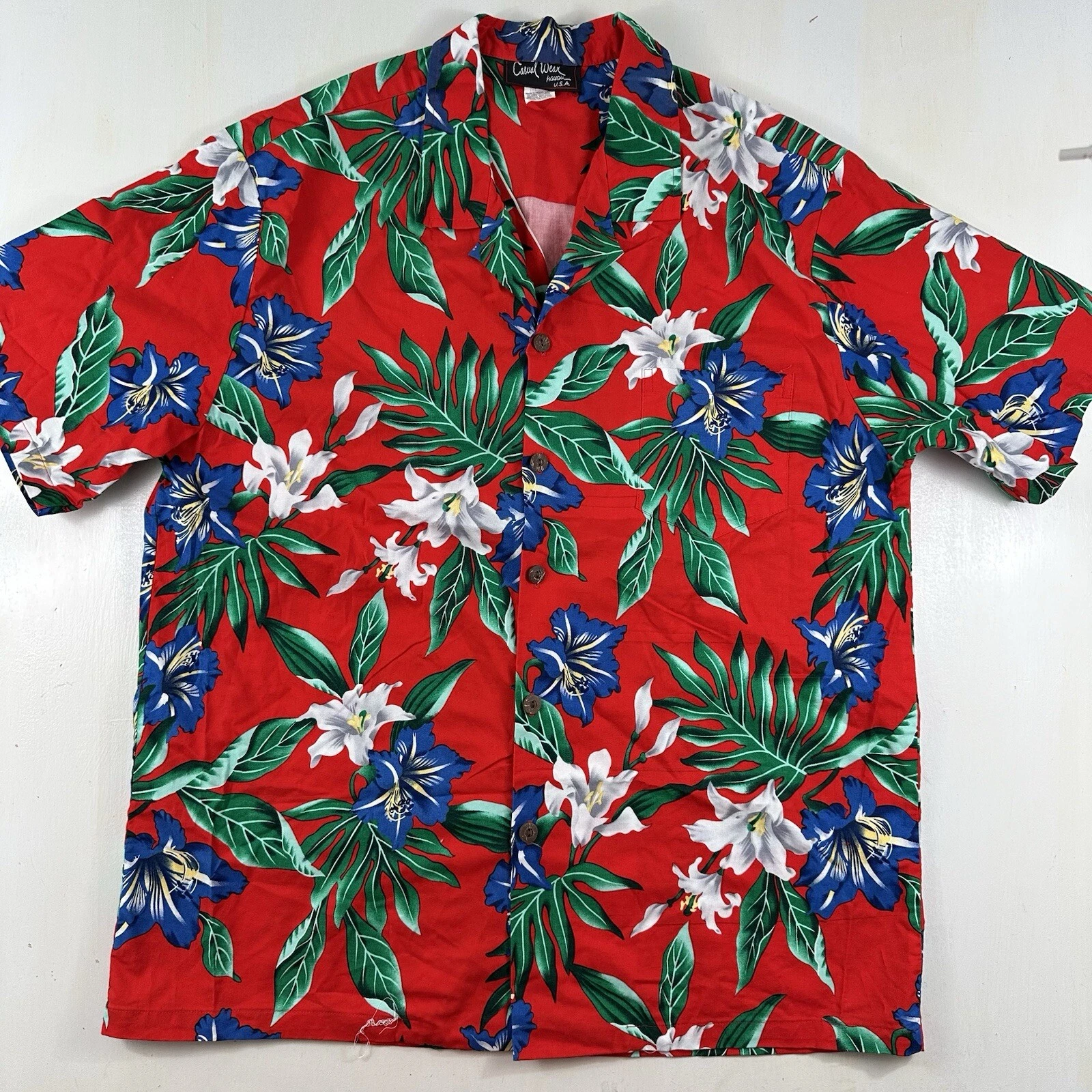 VTG Made In USA Hawaiian Shirt XXL Cotton Camp Floral Hibiscus Casual Wear 2XL
