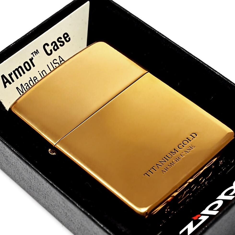 Zippo Lighter Titanium Gold Armor Case Side Logo 