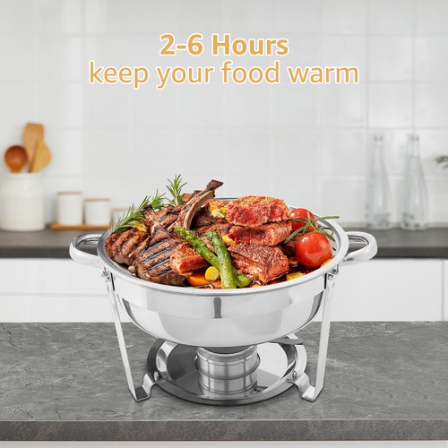 Stainless Steel Round Chafer Chafing Dish Set Catering Food Warmer w/lid 5Qt - Imagen 23 de 36