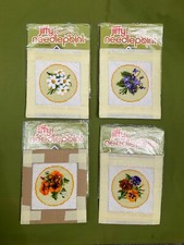 Set4 VTG 70s Sunset Designs Jiffy Petite Daisies Violets.. Completed Needlepoint