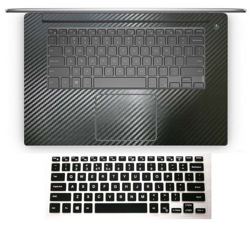 black carbon fiber Palmrest Sticker + Keyboard Cover for Dell XPS 15 series - Picture 4 of 6