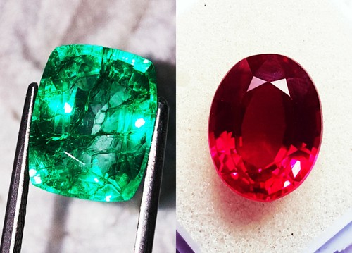 Natural Emerald & Ruby 8 to 10 Ct Loose Gemstone Certified Excellent Pair RM25 - Picture 2 of 7