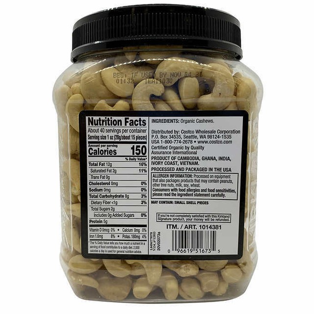 Kirkland Signature Organic Whole Cashews Unsalted Unroasted 40 Oz for sale online eBay