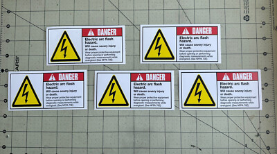 Danger Arc Flash Hazard ANSI Sign Pressure Sensitive Waterproof 2.5 X5  Qty: 5