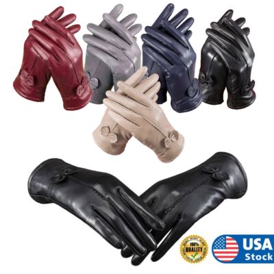 Women's Genuine Lambskin Leather Gloves Winter Warm Driving Soft Lining Outdoor