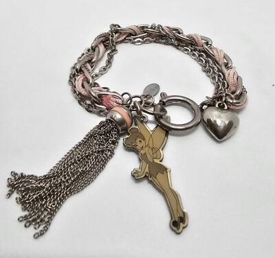 Disney High ItenCity Tinkerbell Heart Bracelet Silver Tone Metal w Pink 