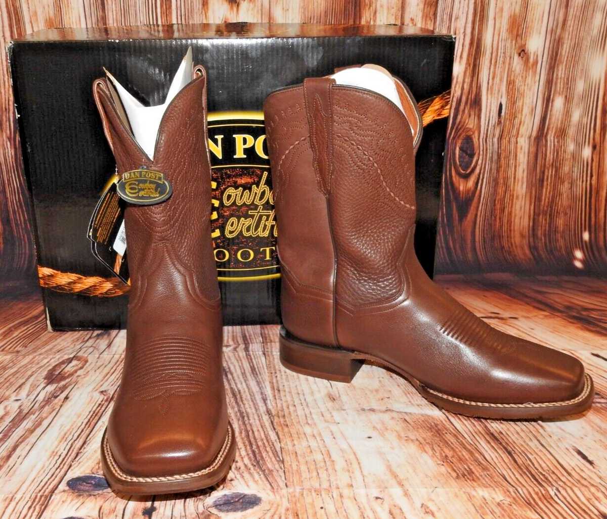 NEW Dan Post Milo MeN's 12 D Square toe Dark Brown Leather Cowboy