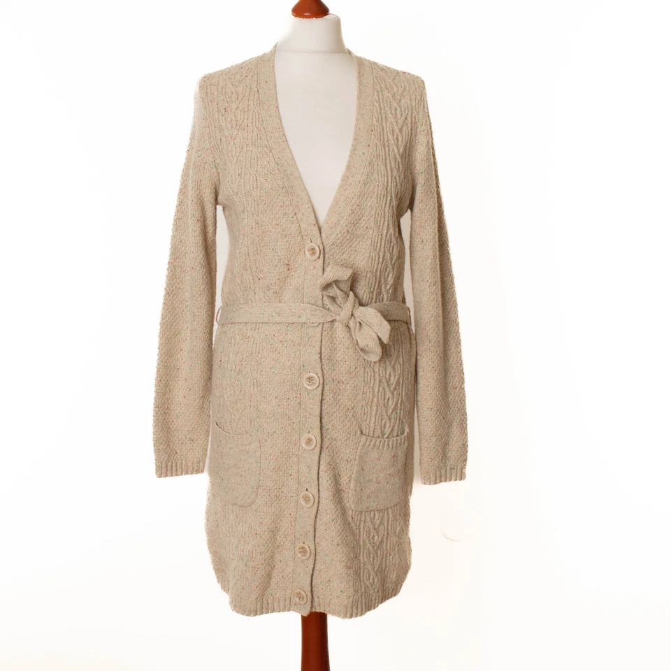 KING LOUIE Damen Beige Melange 30% Lammwolle Lang Strickjacke Größe M  11919 - Bild 1 von 4