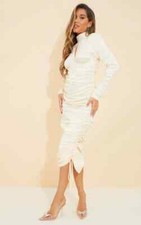 Pretty Little Thing Champagne High Neck Underwire Ruched Midi Dress  Size 0 NWT