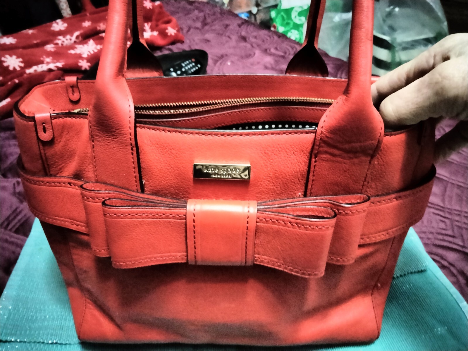 Kate Spade Red Leather Bow-Tie Tote Bag For Women