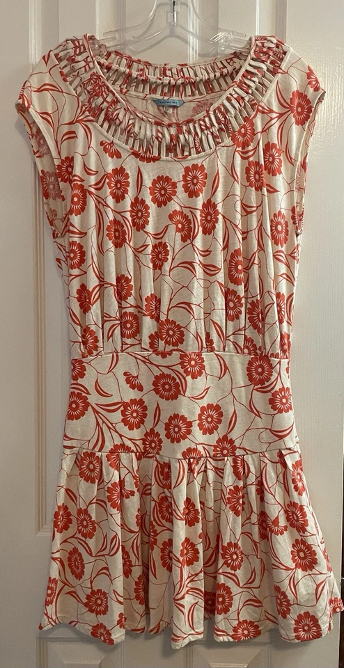 Vestido Leifnotes Anthropologie Stellata bege coral estampa floral tamanho P blusa - Imagem 2 de 4