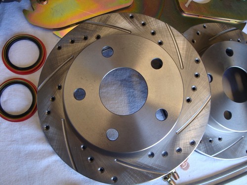 1967 1968 1969 FORD MUSTANG V8 BOLT ON FRONT DISC BRAKE CROSSDRILL ROTORS - Picture 2 of 2