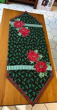 Handmade Quilted Appliqu Table Runner 42x 15.5 Christmas Hollies Poinsettias