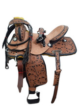 Western Saddle Barrel Racing Leather Pleasure Trail Tack Set For Horse 15".
