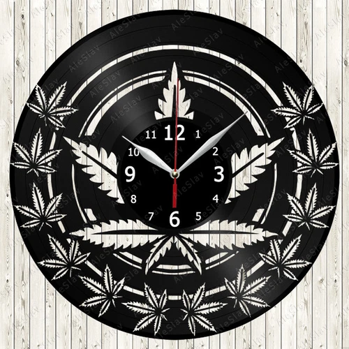 Ganja Leaf Vinyl Record Wall Clock Decor Handmade 1120