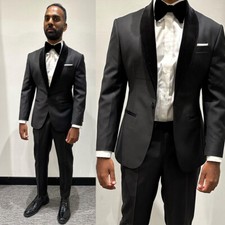 Black Men Tuxedo Suit for Groomsman Shawl Lapel Formal Wedding Party Outfits